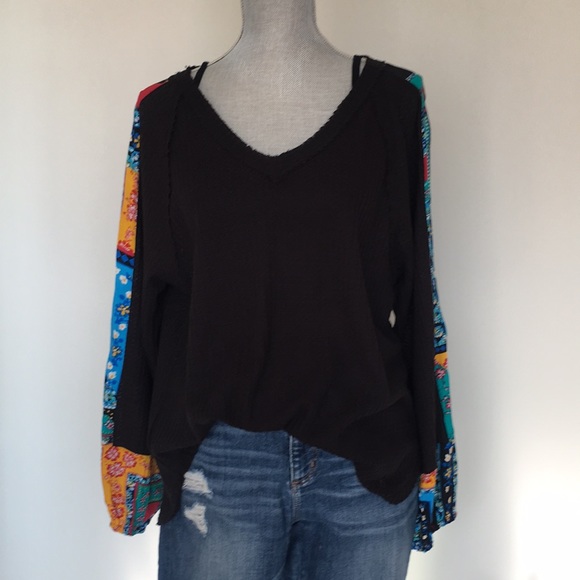 NWOT Kori Boho Waffle Knit Fabric Inset Balloon Sleeve Top, size Medium ❤️ - Picture 3 of 15